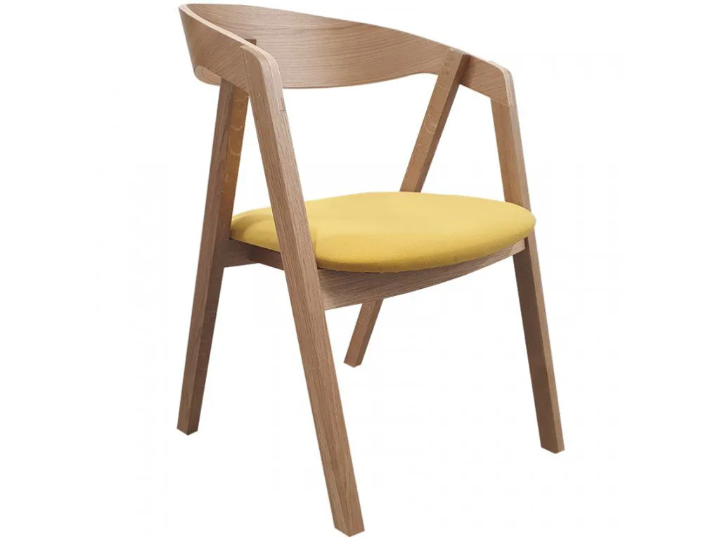 Přírodní dubové křeslo Henry se žlutým sedákem