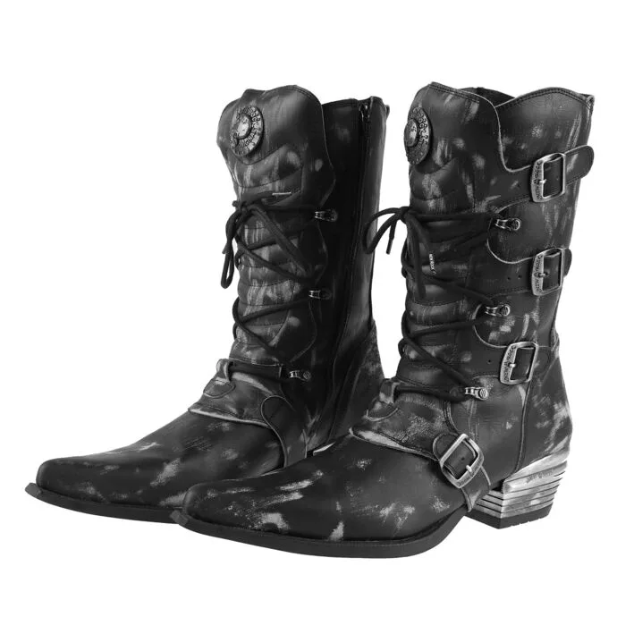NEW ROCK WEST NEGRO ACERO VINTAGE RASPADO Černá 41
