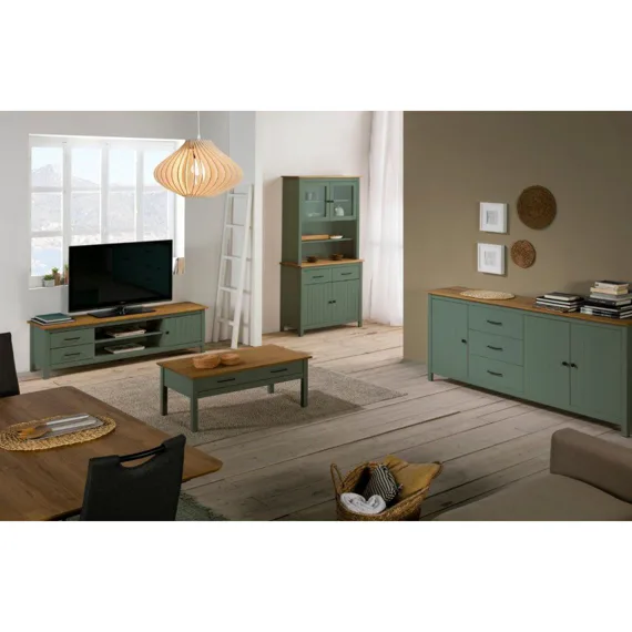 Olivově zelená borovicová komoda Marckeric Miranda